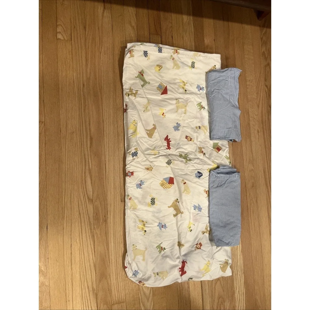 Pottery Barn Kids Dog puppy FULL duvet‎ cover With Gingham Shams